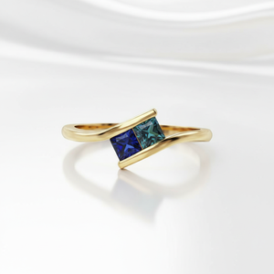 แหวนแต่งงานเพชรทรงเจ้าหญิงสีรุ้ง 2 เม็ด ประดับเพชรซิร์คอน เงินแท้ 925 หรูหรา แหวนหมั้นแบบ Toi Et Moi Bypass - Product Image 3