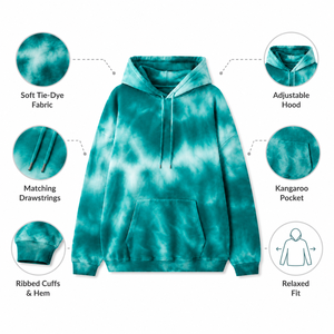 Custom Logo Unisex Oversized <b>Tie</b> Dye Hoodie Streetwear Teal Blue Pullover Fleece Cotton <b>Men</b> Women Sweatshirt Wholesale 2026 - Product Image 5