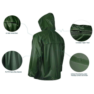 Durable Waterproof Hooded Long Solid <b>Rain</b> Suit Set PU Coated Polyester/Nylon OEM Bulk Supply Wholesale Export Construction - Product Image 4