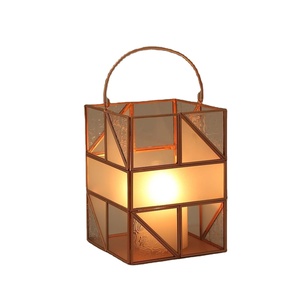 Metal square Shaped Glass <b>Lantern</b> Home Hotel Table Decoration Garden Outdoor Candle Holder <b>Copper</b> Plated <b>Lantern</b> - Product Image 1
