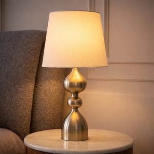 Regalia Hourglass Metal Table <b>Lamp</b> with Linen Tapered Shade Brushed Nickel Finish Soft Ambient Glow for Elegant Decor - Product Image 3