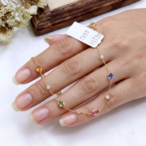 Pulsera de Cadena con Diamantes y Zafiros Naturales Multicolor Certificados por IGI en Oro Amarillo de 18k, Joyería de Moda Memoria, Regalo Hecho a Mano para Mujer - Product Image 2