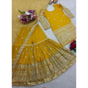 เสื้อทำงานปักลายสำหรับผู้หญิง-sharara และ dupatta สำหรับสวมใส่งานปาร์ตี้ - Product Image 4