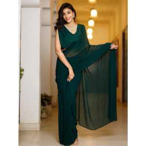 Sari indien en soie pour femme adulte, très tendance, pour mariage et soirée, avec des paillettes vertes brodées - Product Image 5