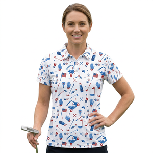 Polo pour femme 100% polyester tricoté à manches courtes séchage rapide imprimé motif golf vêtements de sport décontractés - Product Image 2