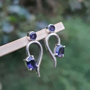 Wholesale 925 Sterling Silver Women's <b>Earrings</b> Blue Iolite Diamond Two Stone Natural Gemstone Fine <b>Piercing</b> Jewelry Wedding Gift - Product Image 3