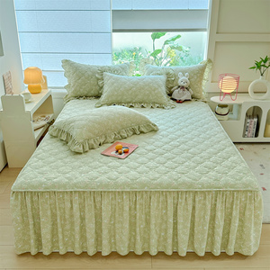 Juego de Ropa de Cama Acolchada Floral Azul Claro Directo de Fábrica, Juego de 4 Piezas con Volantes de Encaje para el Hogar y Apartamentos, Venta al por Mayor - Product Image 3