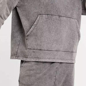 Sweat-shirt à capuche gris en coton pour homme, coupe ample, manches longues, couleur unie, décontracté, avec poches latérales et cordon de serrage, idéal pour l'automne - Product Image 3