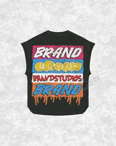 Camiseta sin mangas para hombre BRAND, negra, con cuello redondo, de algodón, con diseño de letras impresas, estilo casual, con logo frontal - Product Image 5