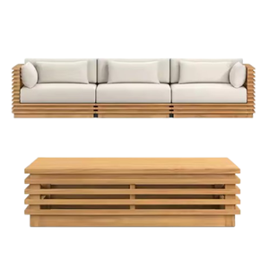 Muebles de exterior Sofá de tela de madera con cojines Diseño moderno para uso en exteriores e interiores - Product Image 6