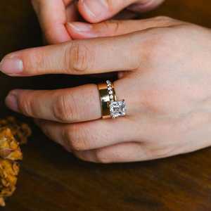 Lab Grown 1.02CT Asscher Cut Diamond With Wide Band <b>Ring</b> <b>Set</b> Full Eternity 18K Yellow <b>Gold</b> Fine Engagement Proposal for Lovers - Product Image 4
