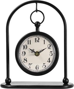 Vintage Metal Table <b>Clock</b>, Farmhouse Table <b>Clock</b>, Small Black Silent Non-Ticking Battery Operated Desk and Shelf <b>Clocks</b> <b>for</b> Home - Product Image 1