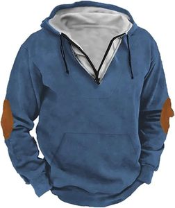 Sweat-shirt à capuche zippé quart de tour en coton uni coupe classique pour homme WX718722 avec empiècement en tissu – Collection Hiver Personnalisée - Product Image 1