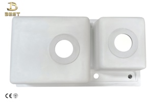 Évier de cuisine double en quartz noir de fabrication vietnamienne, épaisseur 10 mm, à encastrer, personnalisé, avec égouttoir et robinet, style moderne - Product Image 3