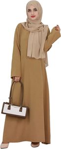 Women Modest Abaya Long Sleeve Round Neck Floor Length Solid Color <b>Loose</b> Fit Daily Wear Middle East Style Polyester Maxi <b>Dress</b> - Product Image 5