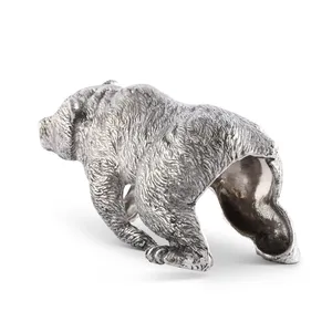 Anneau de serviette en aluminium en forme d'ours argenté, style américain, design original, accessoire de décoration de table pour fête - Product Image 2