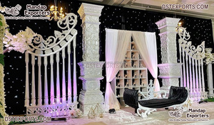 แนวคิดงานแต่งงานของอินเดียใต้การตกแต่งเวทีแกรนด์ชุดรูปแบบพระพิฆเนศการตั้งค่าเวทีแต่งงานในสหรัฐอเมริกาแต่งงานแบบดั้งเดิมเวทีสีขาวเสร็จ - Product Image 3