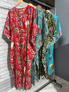 Floral Cotton <b>Kaftan</b> Indian Print Maxi Dress: Boho Maternity Beach Cover-Up - Product Image 4