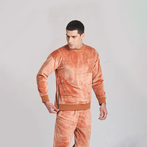 Men's Orange <b>Tie</b> <b>Dye</b> Fleece Tracksuit Full Sleeve Crew Neck Casual Jogging <b>Set</b> With Side Pockets Winter Wear - Product Image 3