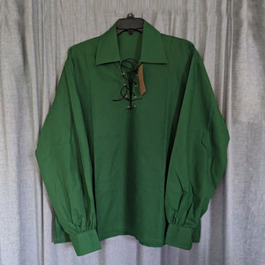 Kilts Shirt Men's Large Green Jacobite Ghillie 100% Cotton Lace Up <b>String</b> Front Scottish Apparel Shirts - Product Image 1