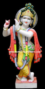 Manufacturing And Wholesaler Of Handmade Pure White Marble God Shree Krishna Ji Statue In Standing Position For Worship In <b>Home</b> - Product Image 5