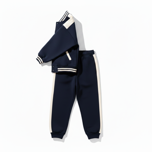 Ensemble de survêtement en coton épais personnalisé, manches longues, poches latérales, coupe classique, vêtements décontractés en coton pour hommes, style automne avec passepoil - Product Image 5