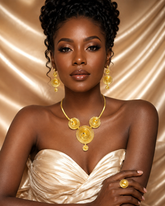 Luxury African Spiral Pendant Necklace Set Gold Plated Statement Jewelry for Nigerian Wedding <b>Bridal</b> - Product Image 4