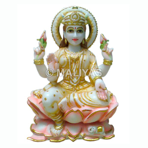 รูปปั้นพระลักษมีหินอ่อน |   พระลักษมีหินอ่อนแกะสลักด้วยมือสำหรับบ้านและวัด – มาลียาส - Product Image 1