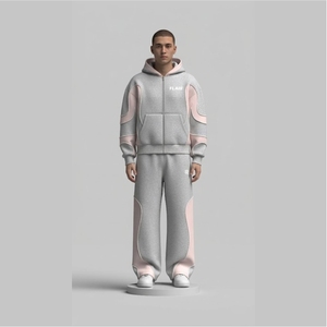 Conjunto Deportivo Personalizado para Hombre, de Felpa Técnica Gruesa, con Sudadera con Cierre y Paneles Curvos en 3D y Pantalones Deportivos de Pierna Ancha - Product Image 1