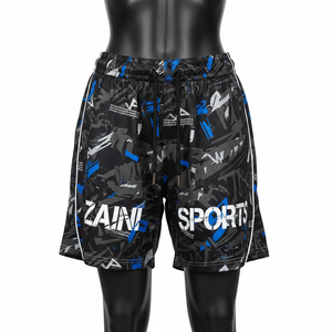 Short de basket-ball pour femme en maille polyester premium, noir, bleu camouflage, tissu sublimé, empiècements latéraux, logo personnalisé. - Product Image 6