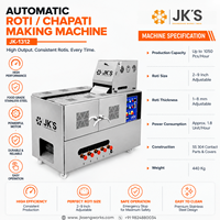 Machine industrielle automatique pour la fabrication de chapatis, production de 1050 pièces/heure, taille et épaisseur du roti réglables, acier inoxydable de qualité.