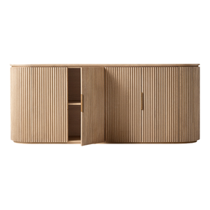 Modern Scandinavian <b>Sideboard</b> Solid Teak Natural Finish Fluted Door <b>Storage</b> Curved Edge Minimalist Cabinet Living Room - Product Image 2