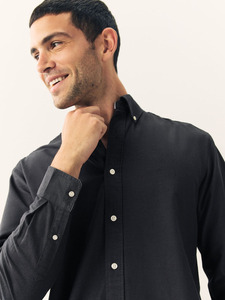Chemise habillée décontractée pour homme, coupe classique, en lin gris anthracite, col rabattu, boutons en corne, manches longues, respirante - Product Image 4