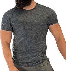 High end <b>mens</b> muscle fit t shirt <b>stretch</b> fabric athletic performance fit custom screen print blank gym tee designed for training - Product Image 2