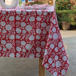 Mantel de Lino y Algodón con Estampado Floral Rojo, Estilo Clásico para Exteriores, Lavable, Rectangular, Diseño Impreso - Product Image 6