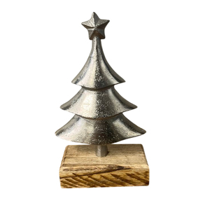 Modern Metal <b>Christmas</b> <b>Tree</b> Sculpture With Wooden <b>Base</b> Wholesale Antique Silver Tabletop Holiday Figurine <b>For</b> Home Office Decor - Product Image 6
