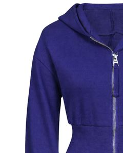 Womens Indigo Blue <b>Cropped</b> <b>Zip</b> <b>Up</b> Hoodie Slim Fit Long Sleeve Casual Streetwear Cotton Fleece Sweatshirt Custom Logo ODM Factory - Product Image 3