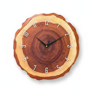Reloj de pared moderno de madera de acacia, reloj de pared rústico de tronco de acacia, reloj analógico de cuarzo con forma de tronco natural redondo. - Product Image 1