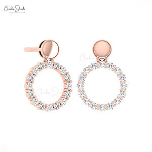 Producto de Moda 2026, Pendientes de Oro Real de 14k con Forma de Círculo para Mujer, 0.48CTW, con Diamantes Engastados en Pavé, Pendientes con Cierre a Presión, Joyería para Bodas - Product Image 4