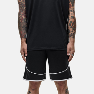 Men's Black Solid Color Quick Dry Gym Shorts <b>Elastic</b> Waist Casual Bermuda Style Knitted Polyester - Product Image 4
