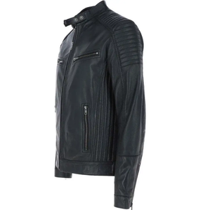 Veste moto décontractée en PU noir pour homme, col roulé, fermeture éclair, coupe ajustée, style hiver - Product Image 2