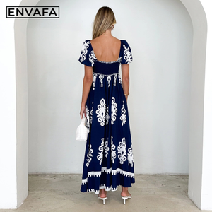 Vestido Maxi de Verano para Mujer, Estilo Urbano, Tejido Polinesio, Largo hasta el Suelo, Elegante, Bohemio, 100% Poliéster, Transpirable, Cintura Alta, Personalizado - Product Image 2
