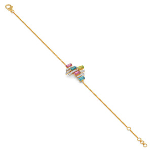 Bracelet en diamants arc-en-ciel avec chaîne en or jaune et motif géométrique multicolore au centre - Product Image 4