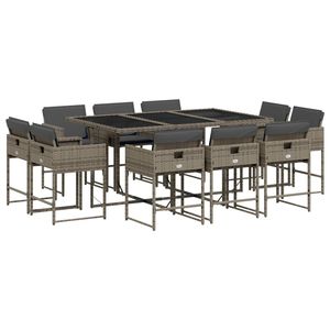 Juego de comedor de patio de 11 piezas de ratán sintético gris con cojines, conjuntos de jardín - Product Image 2