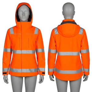 <b>men</b> and Women Security <b>Jacket</b> Softshell Polyester Orange <b>Reflective</b> Panel Hooded Custom Embroidery Print Logo Workwear Safety - Product Image 1