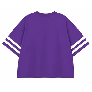 T-shirt décontracté à col rond et manches rayées pour femme NCVW, orné de strass, motif lettres grecques, coupe ample, violet et blanc - Product Image 6