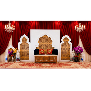 Traditional Walima Stage <b>Backdrop</b> Wooden Archs Luxury Wooden Arches Panels for Wedding Ceremony Stage Decor For USA Event Halls - Product Image 1
