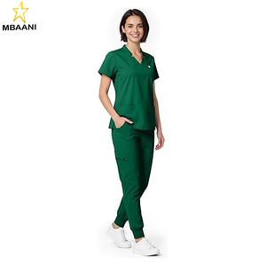 Conjunto de Uniformes Médicos para Mujer - Serie 9, Blusa con Cuello en V y Abertura Lateral y Pantalones Jogger Ajustados, Uniformes Elásticos con 8 Bolsillos para Enfermeras - Product Image 1