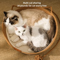 Lit pour chat en corde de coton tissé à la main avec design queue et oreilles de chat, amovible, lavable, style moderne, utilisable toute l'année