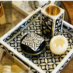 Luxury Mother of Pearl Inlay Wooden Serving Tray with Handles Bakhoor Incense Oud Burner | Ramadan Eid Home Decor Storage Tray - Product Image 4